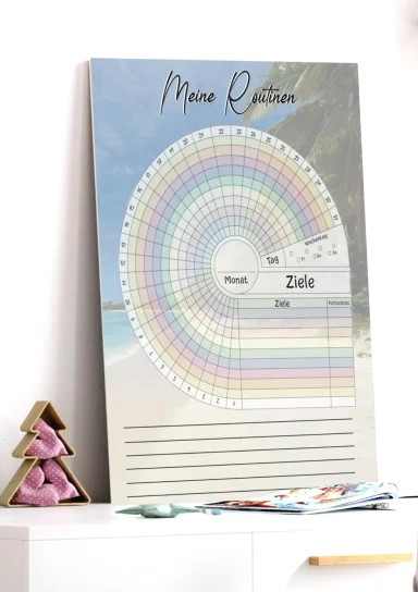 Bunte Farbtabelle mit einem Kreisdesign, einem Datum und Platz für Notizen.